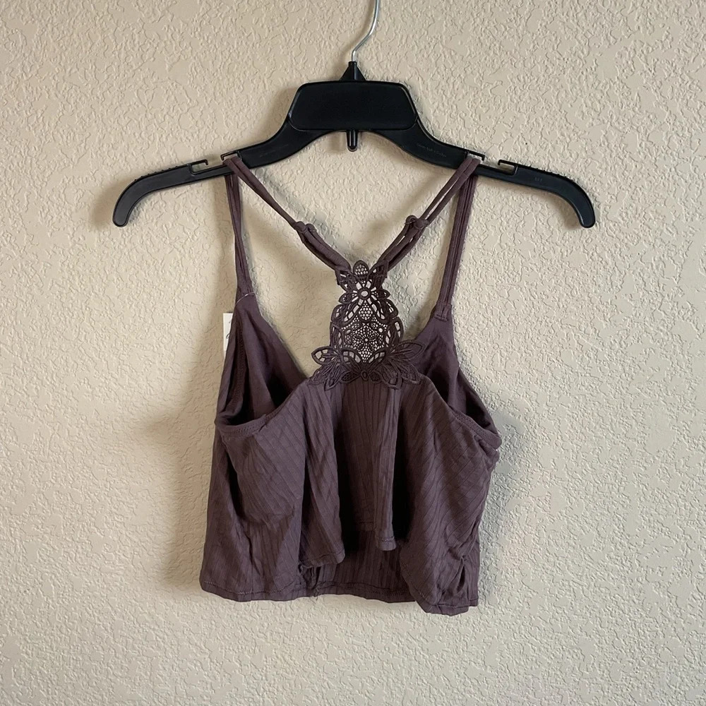 NWT Aerie Womens‎ Cropped Lace Racerback Detail Bralette Tank Top Size Medium - Picture 2 of 3